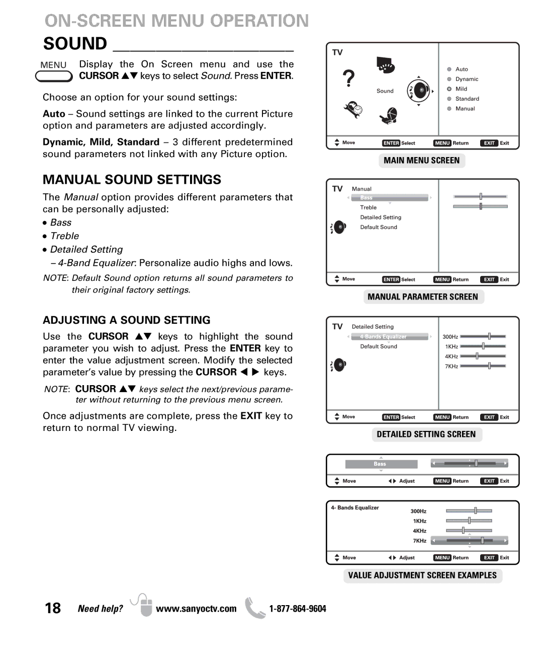 Sanyo DP47460 owner manual ON-SCREEN Menu Operation Sound 