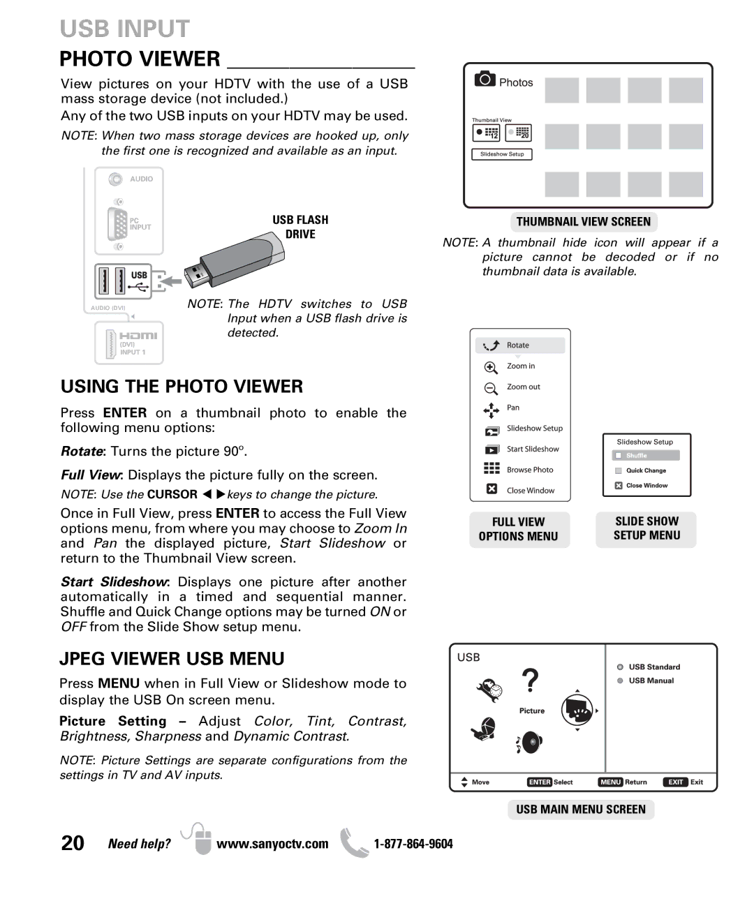 Sanyo DP47460 owner manual USB Input, Photo Viewer 