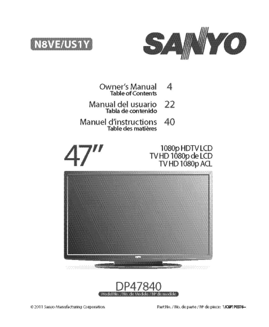 Sanyo DP47840 manual 