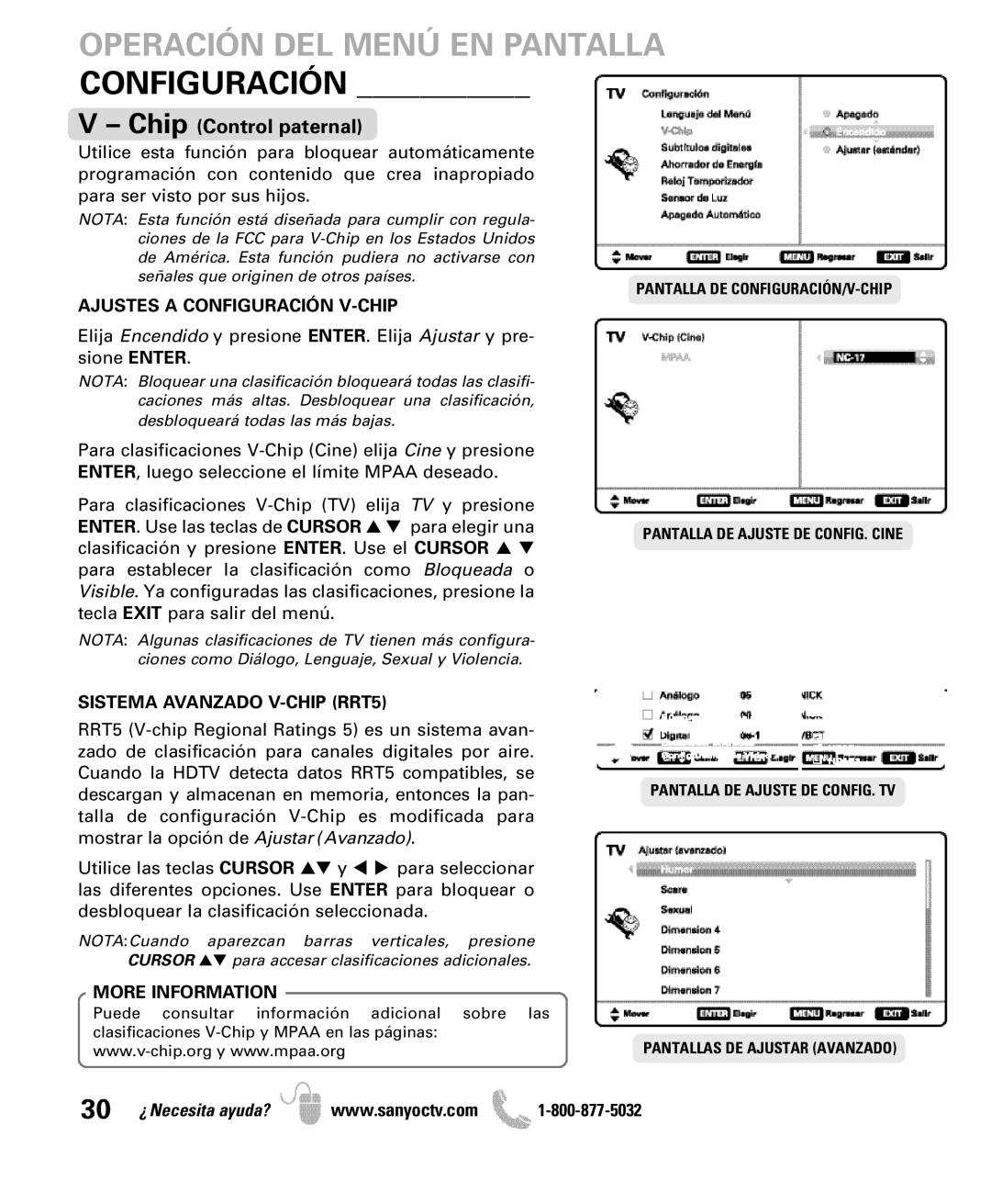 Sanyo DP47840 manual Ajustes a Configuración V-CHIP, Sistema Avanzado V-CHIP RRT5 