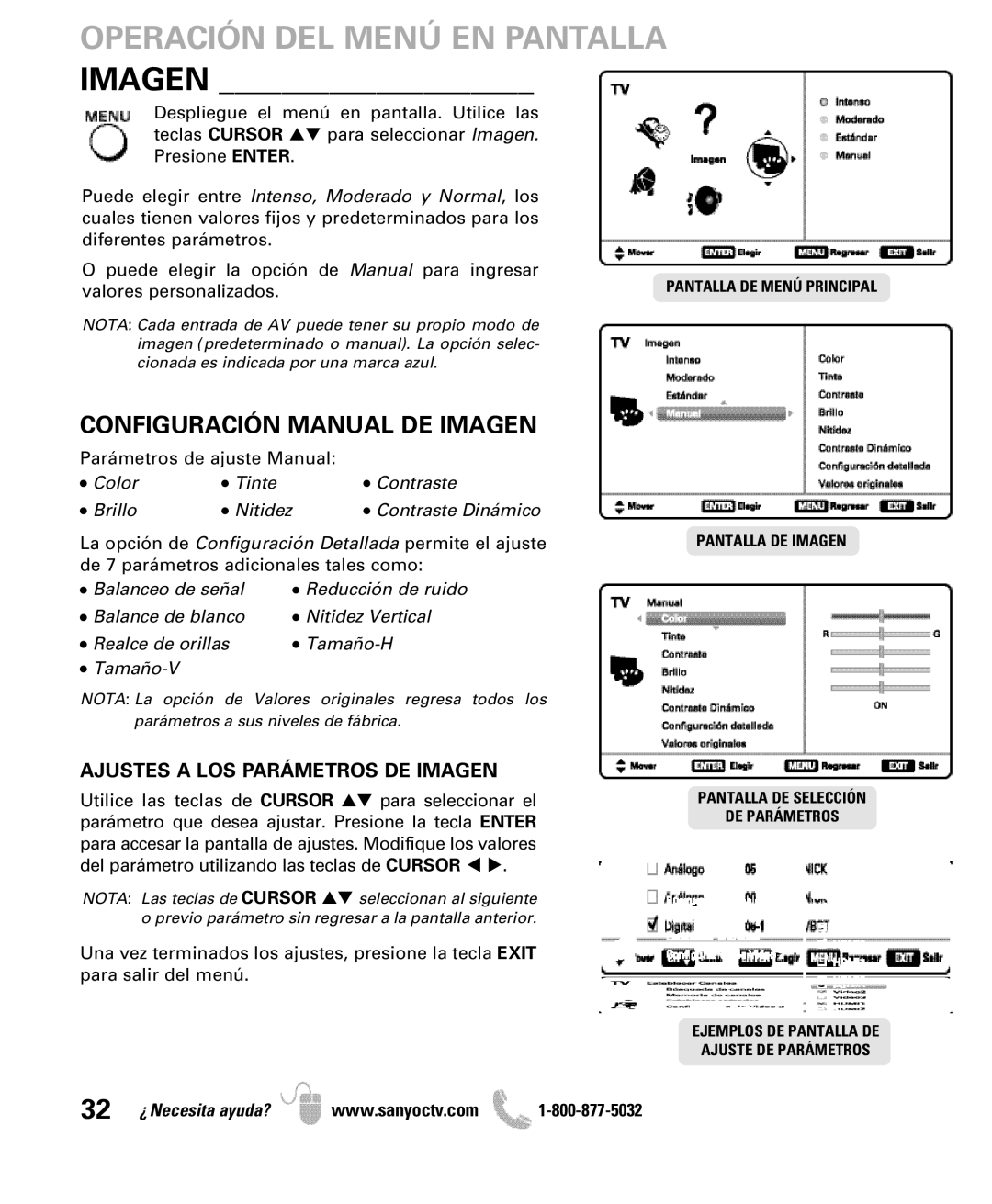 Sanyo DP47840 manual Configuración Manual DE Imagen, Ajustes a LOS Parámetros DE Imagen, Valores personalizados 