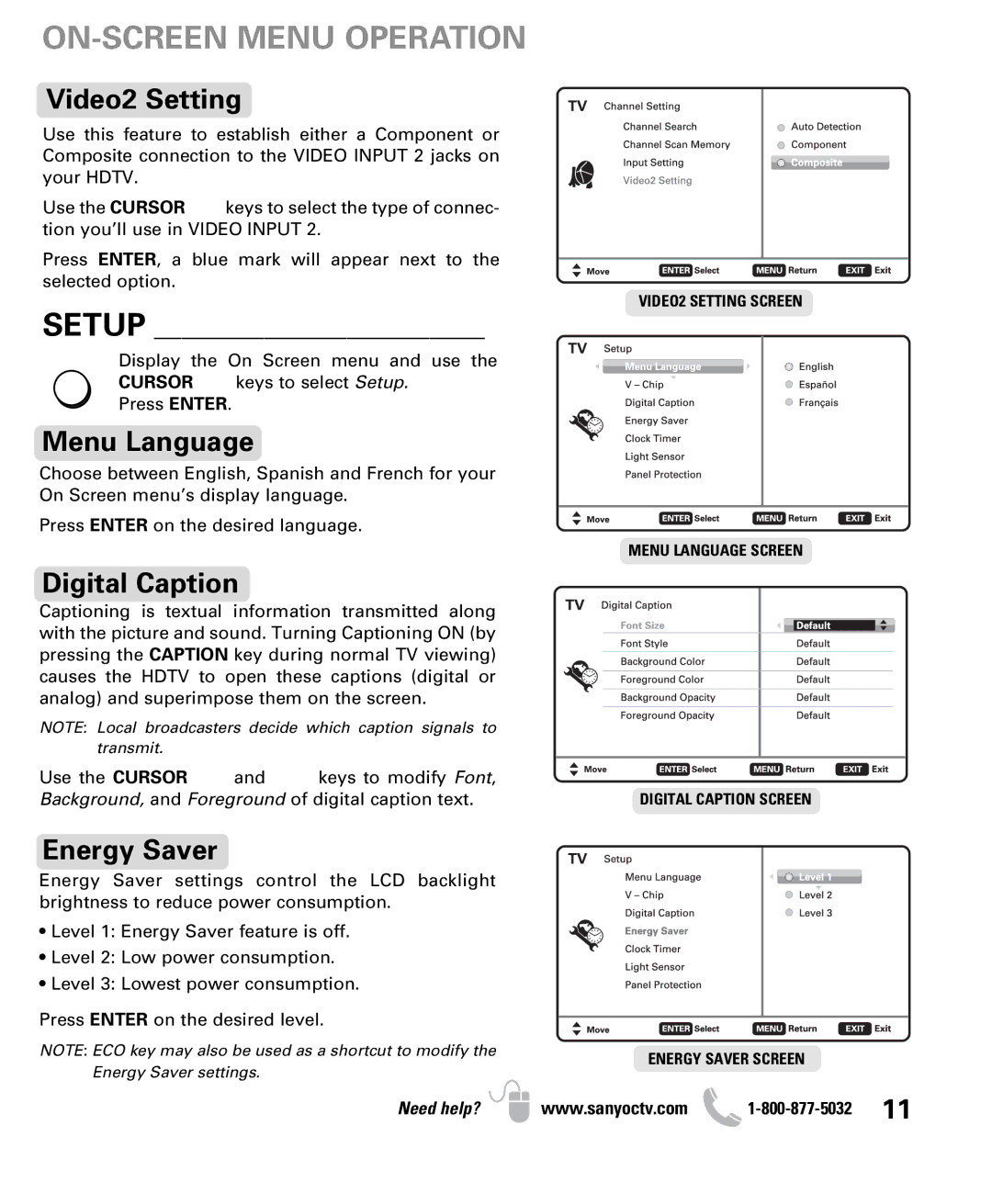 Sanyo DP50710 owner manual ON-SCREEN Menu Operation 