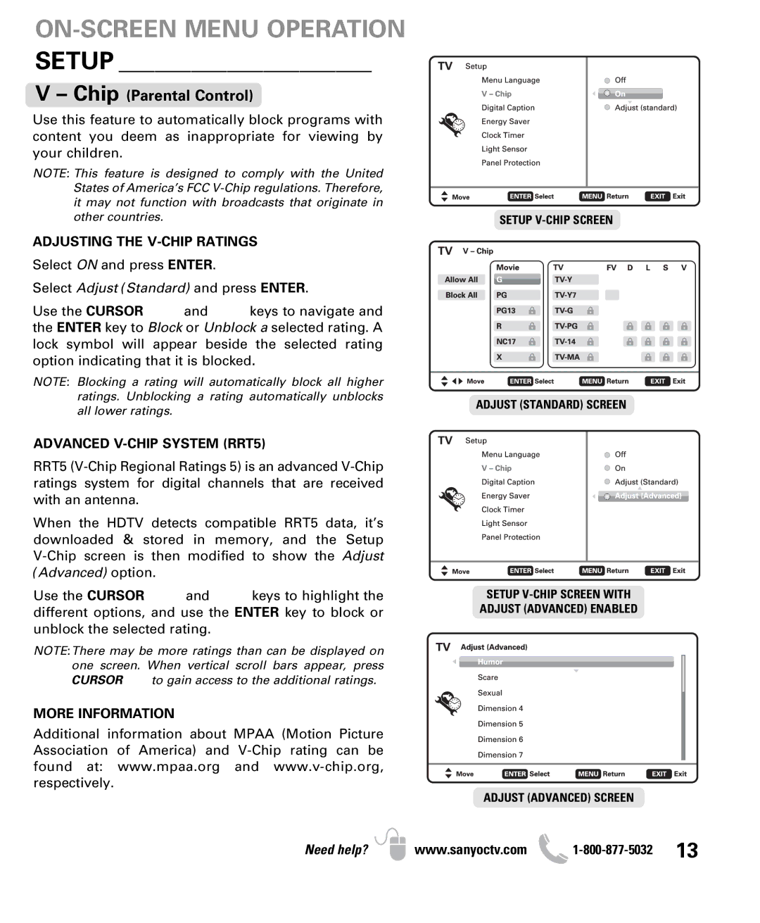 Sanyo DP50710 owner manual ON-SCREEN Menu Operation Setup 