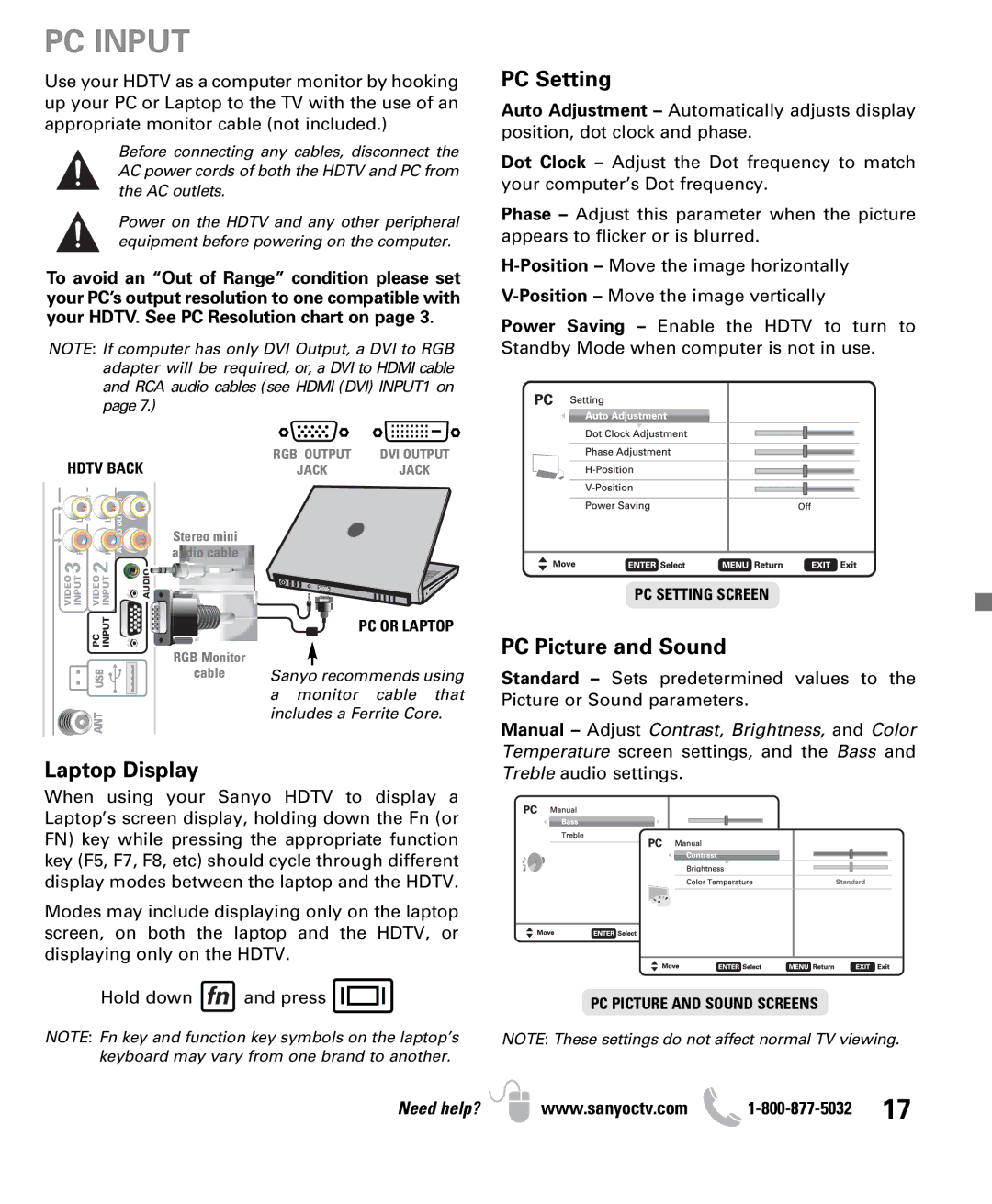 Sanyo DP50710 owner manual PC Input, Hdtv Back 