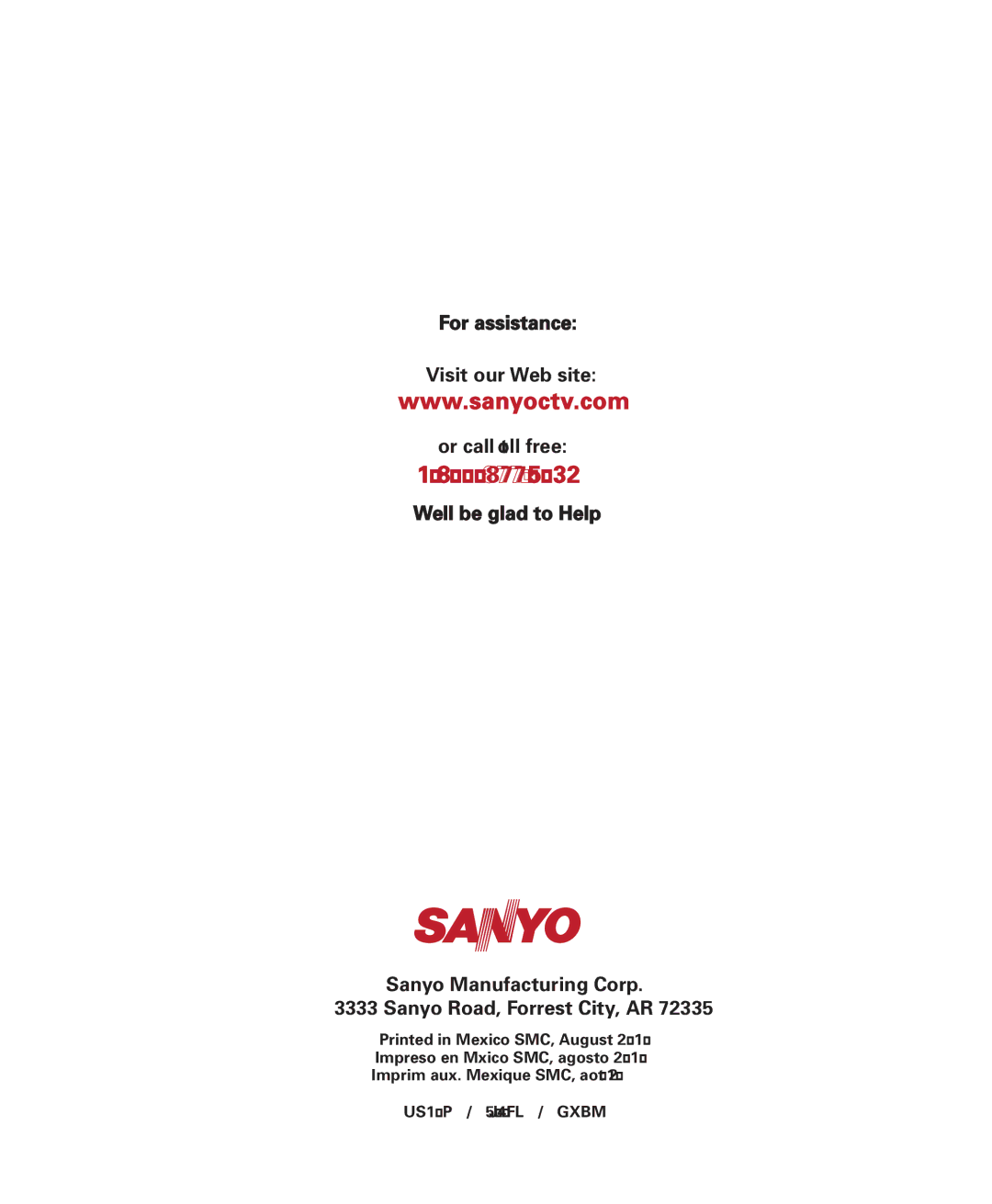 Sanyo DP50710 owner manual US1-P / 50-J4FL / Gxbm 