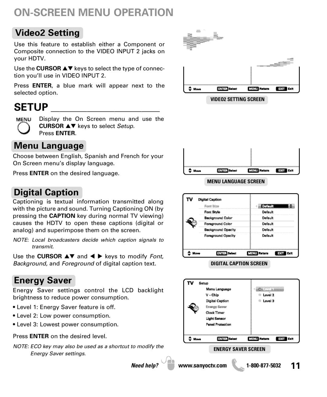 Sanyo DP50710 manual ON-SCREEN Menu Operation 