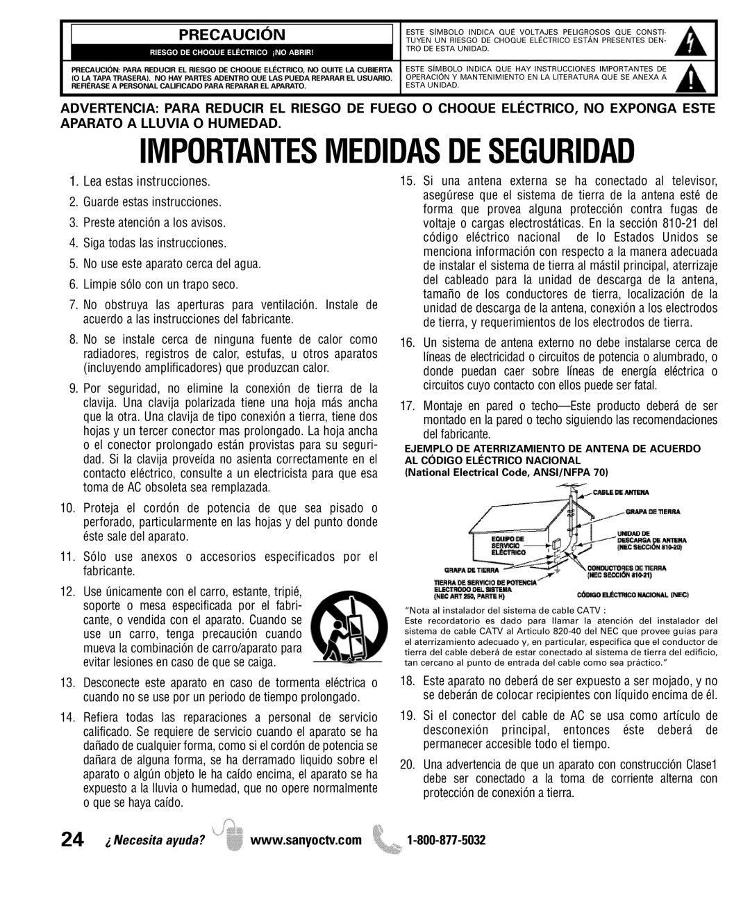 Sanyo DP50710 manual Precaución, Riesgo DE Choque Eléctrico ¡NO Abrir 