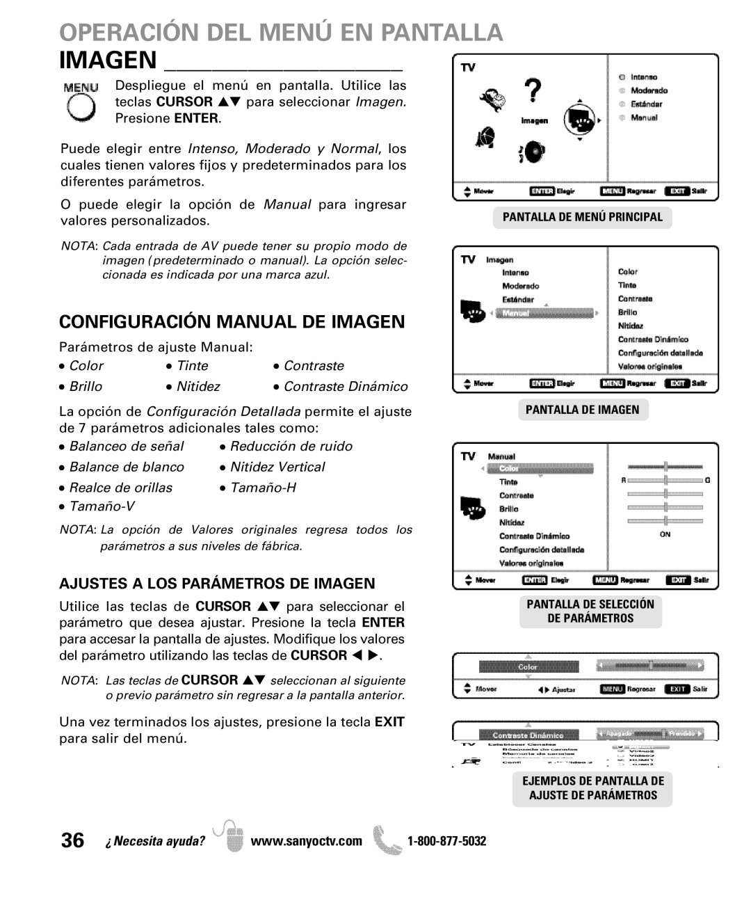 Sanyo DP50710 manual Configuración Manual DE Imagen, Ajustes a LOS Parámetros DE Imagen, Valores personalizados 