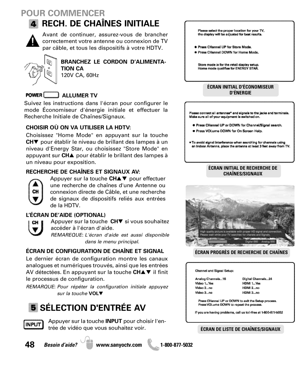 Sanyo DP50710 manual RECH. DE Chaînes Initiale, Sélection Dentrée AV 