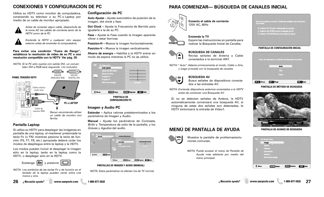 Sanyo DP50719 Menú DE Pantalla DE Ayuda, Conecte el cable de corriente, Encienda la TV, Búsqueda DE Canales, Búsqueda AV 