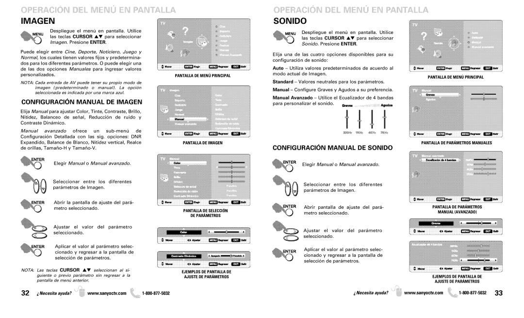 Sanyo DP50719 owner manual Configuración Manual DE Imagen, Configuración Manual DE Sonido, Personalizados 