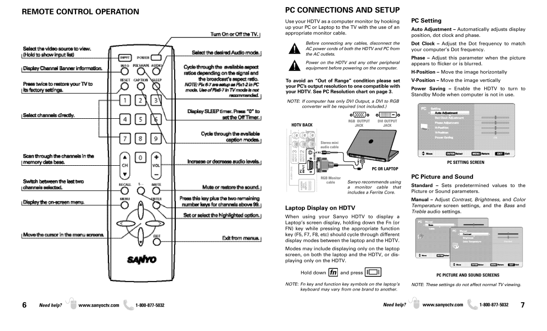 Sanyo DP50719 Use your Hdtv as a computer monitor by hooking, Up your PC or Laptop to the TV with the use of an 