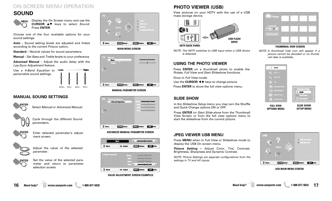 Sanyo DP50719 owner manual ON-SCREEN Menu Operation Sound, Photo Viewer USB 