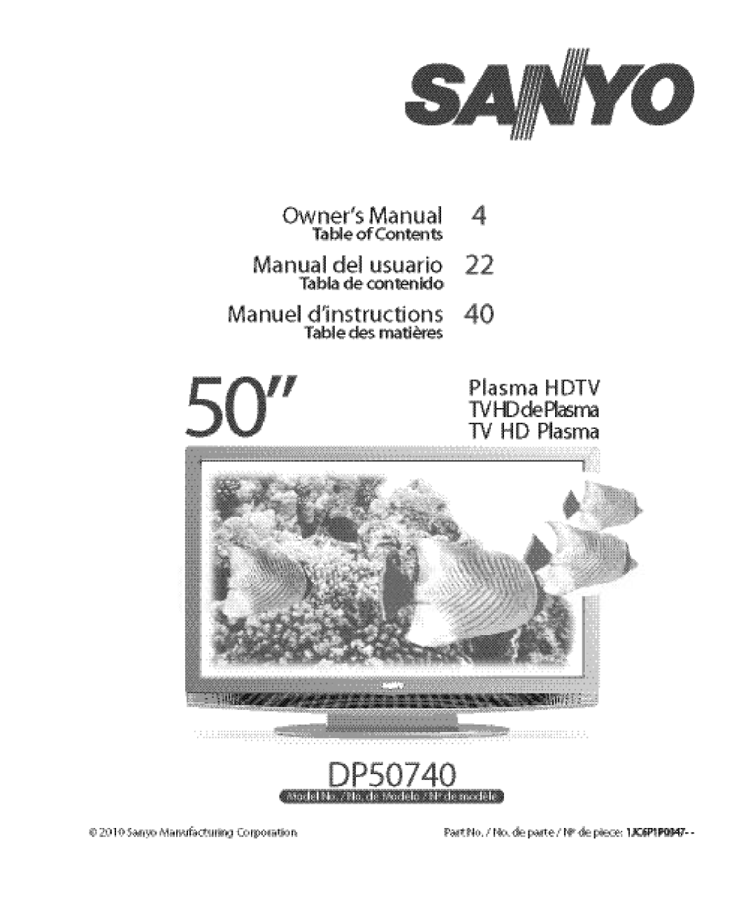 Sanyo DP50740 manual 