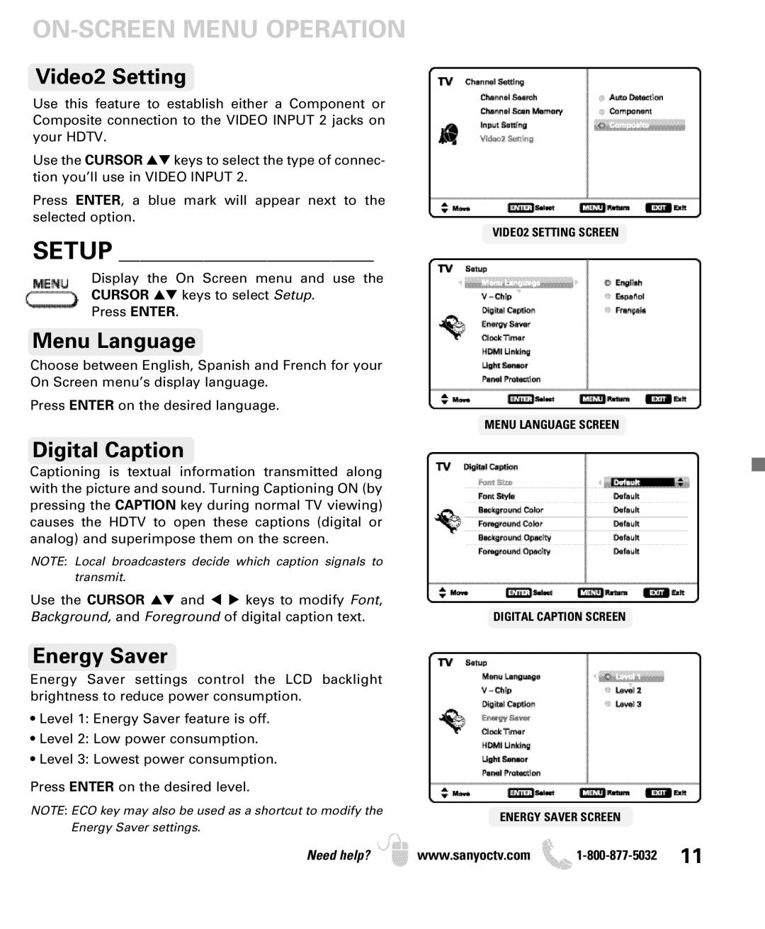 Sanyo DP50740 manual ON-SCREEN Menu Operation 