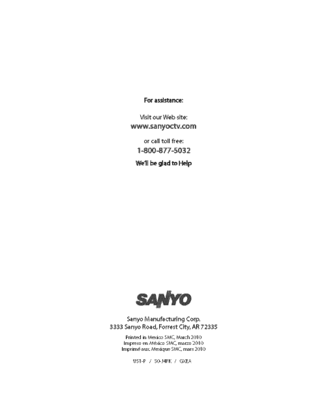 Sanyo DP50740 manual 