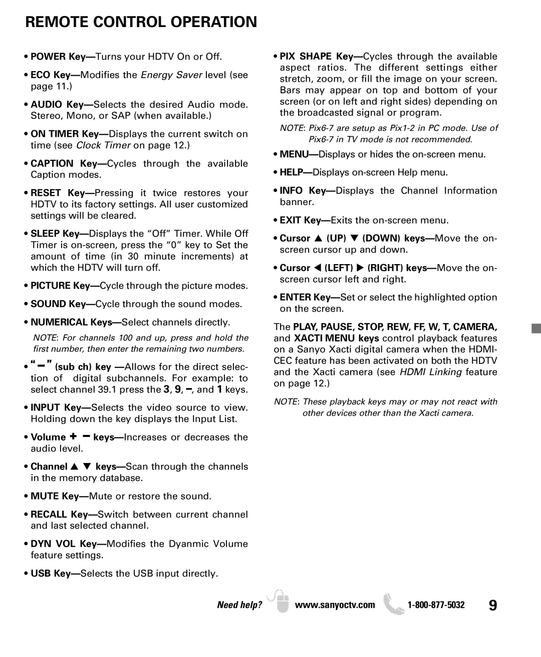 Sanyo DP50740 manual Remote Control Operation 