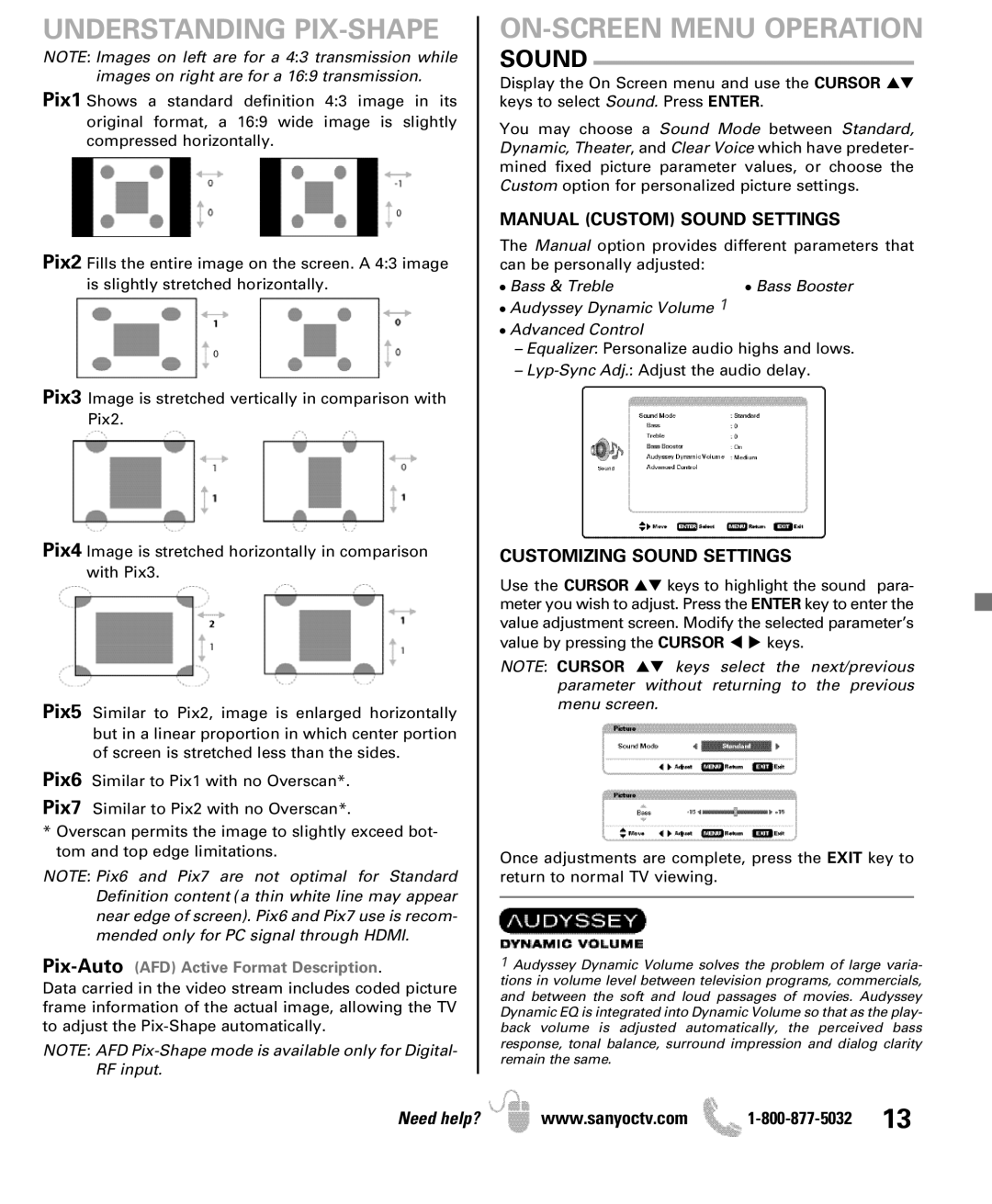 Sanyo DP50741 manual Understanding PIX-SHAPE, Manual Custom Sound Settings, Customizing Sound Settings 