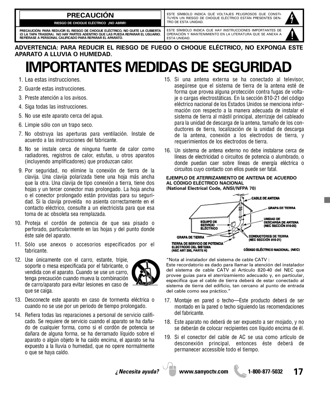 Sanyo DP50741 manual Importantes Medidas DE Seguridad 