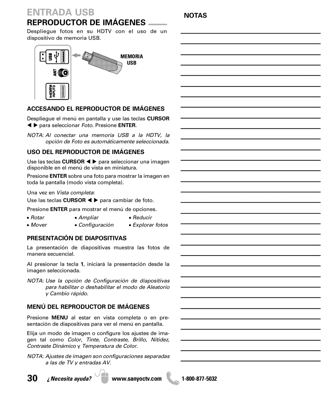 Sanyo DP50741 manual Entrada USB, Reproductor DE Imágenes 