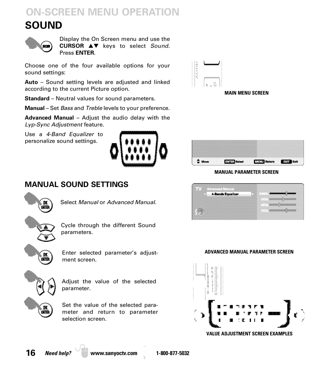 Sanyo DP50749 manual ON-SCREEN Menu Operation Sound, Manual Sound Settings 