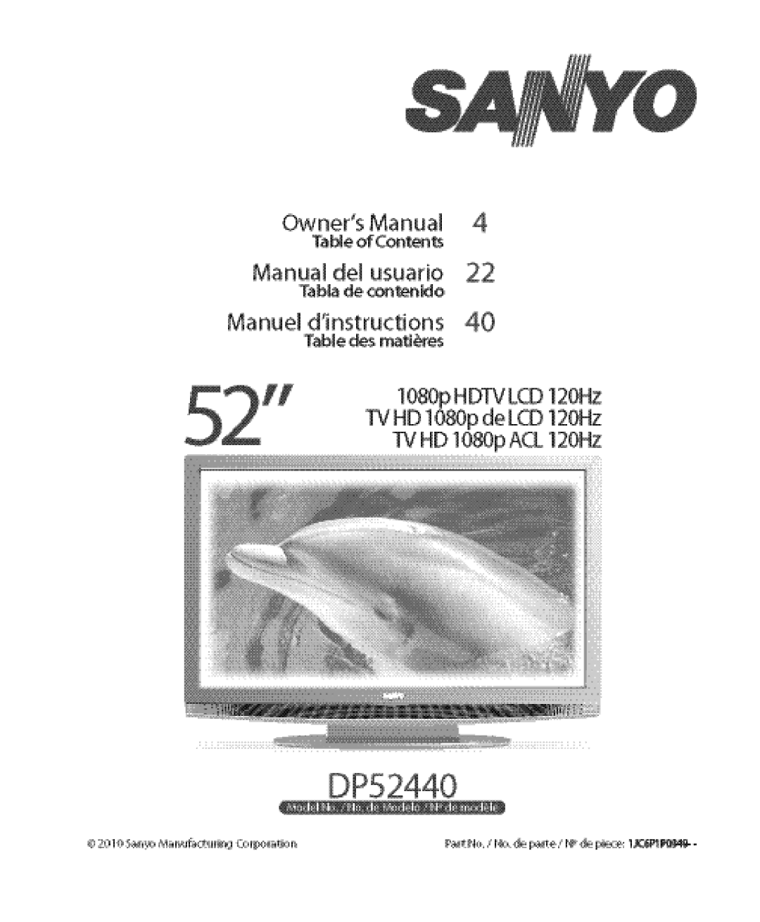 Sanyo DP52440 manual 