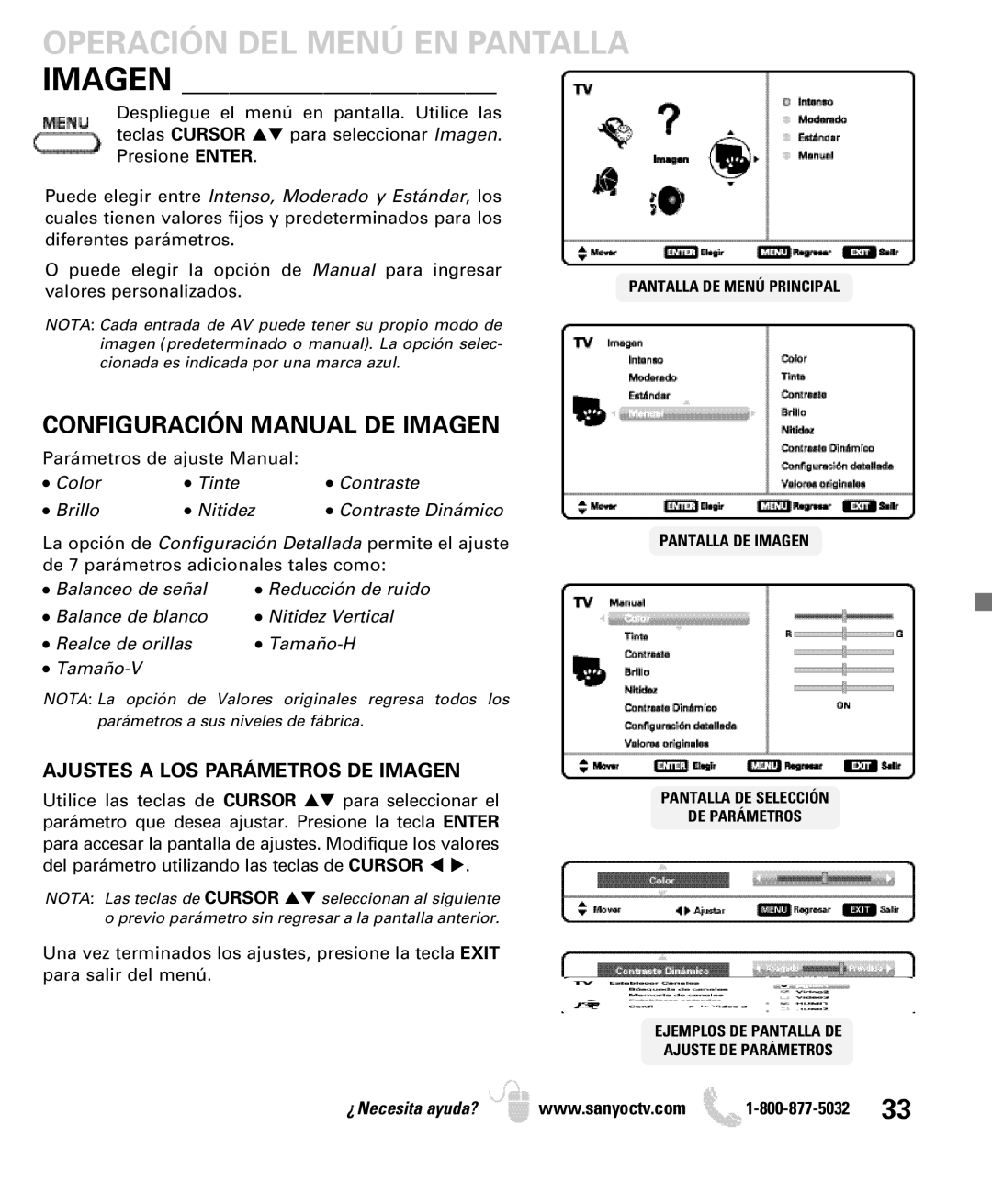 Sanyo DP52440 manual Configuración Manual DE Imagen, Ajustes a LOS Parámetros DE Imagen, Valores personalizados 