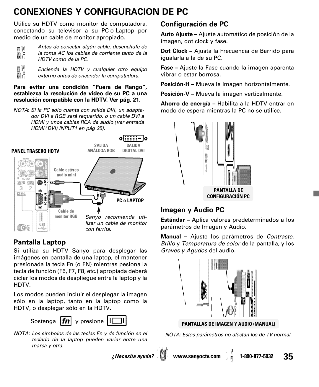 Sanyo DP52440 manual Conexiones Y Configuracion DE PC, Panel Trasero Hdtv 