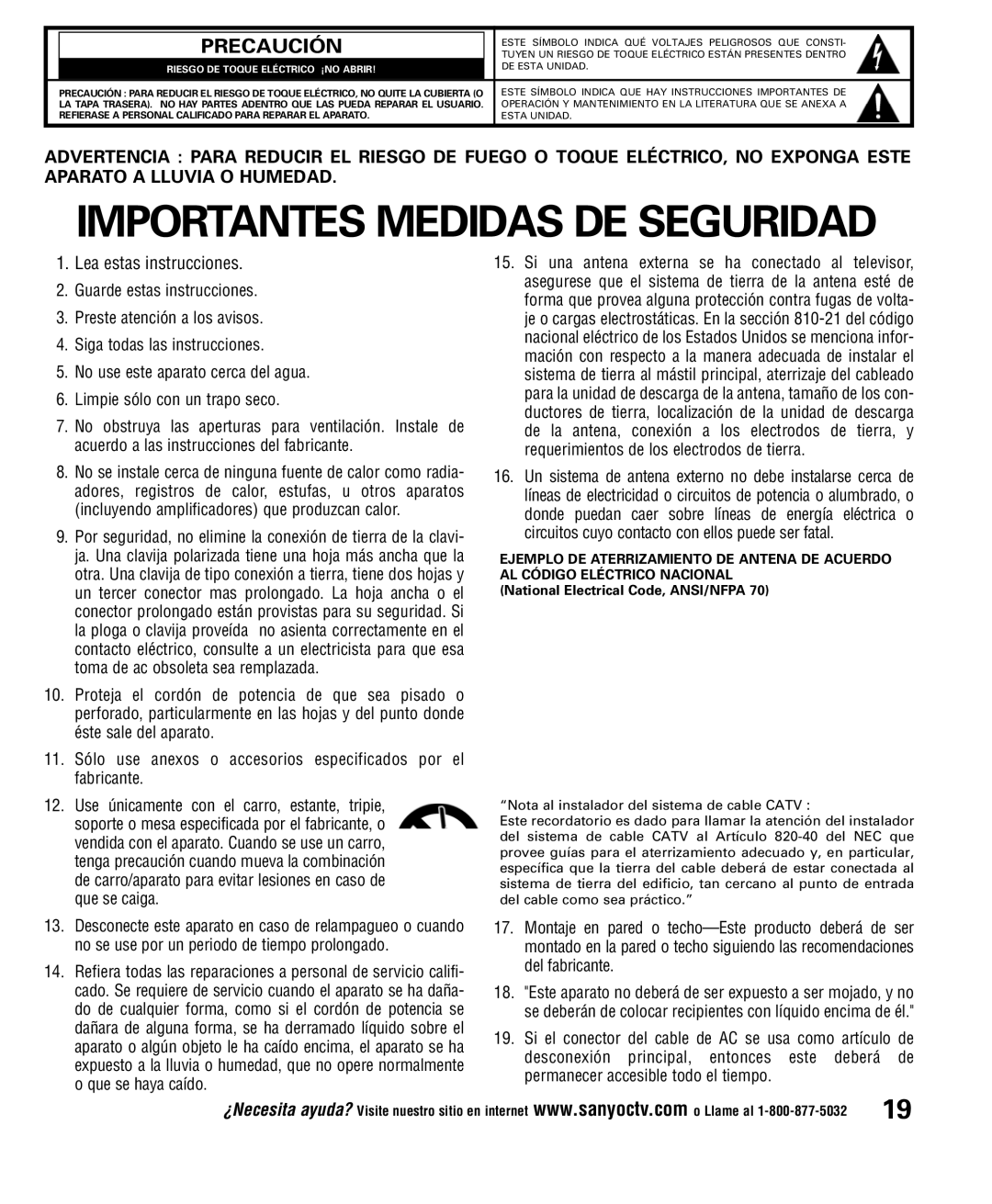 Sanyo DP52848 owner manual Importantes Medidas DE Seguridad 