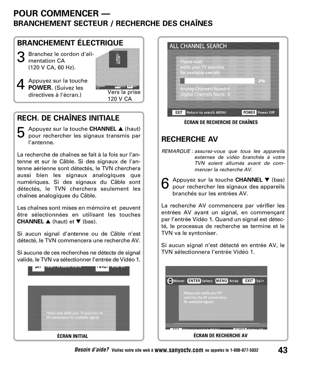 Sanyo DP52848 owner manual RECH. DE Chaînes Initiale, Recherche AV 