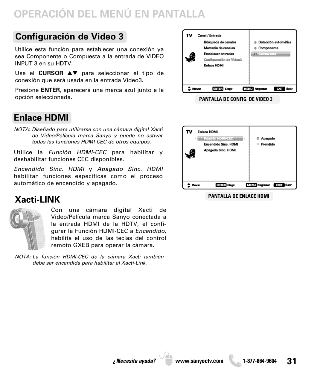 Sanyo DP55360 manual Configuración de Video, Enlace Hdmi 