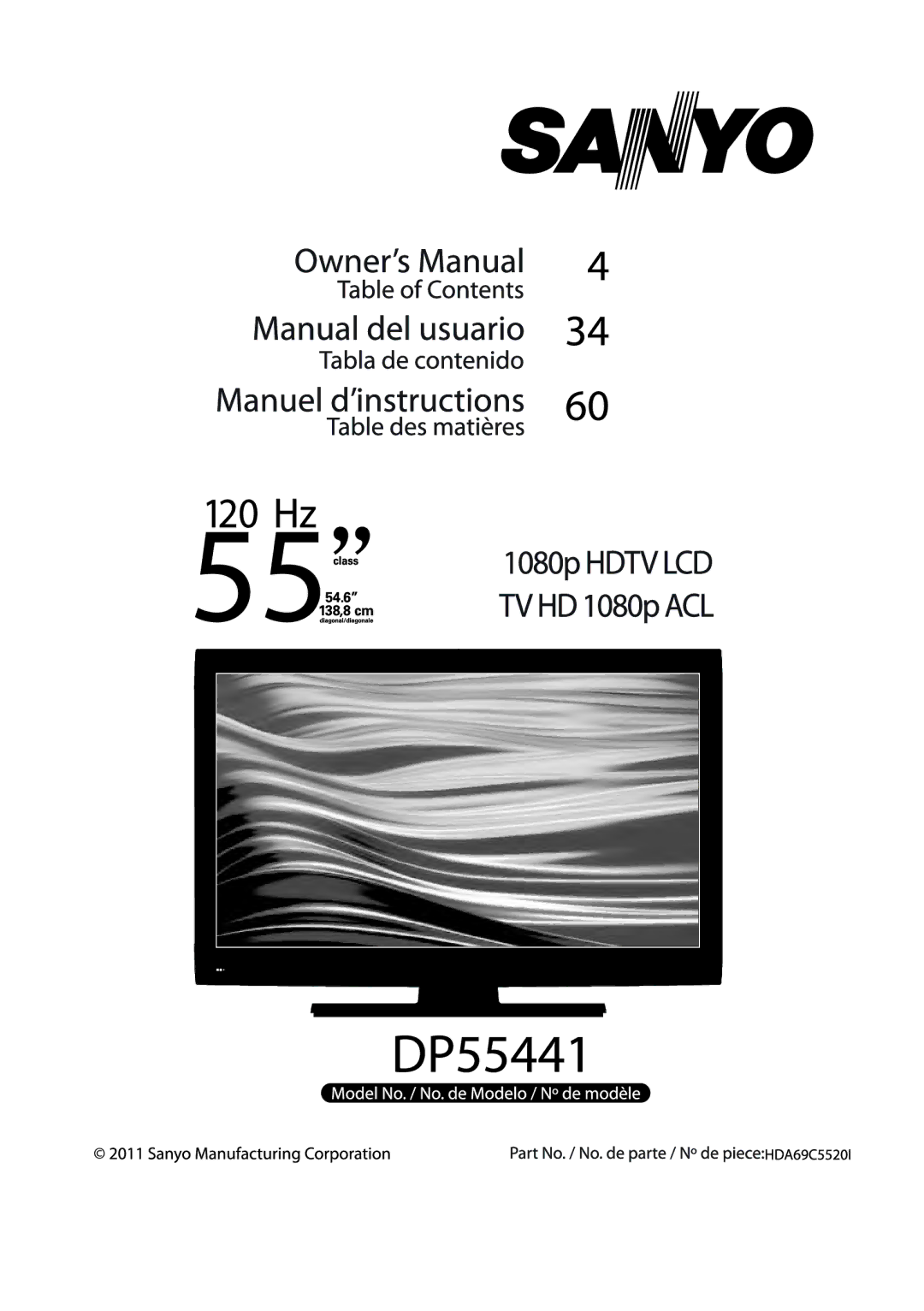 Sanyo DP55441 manual 