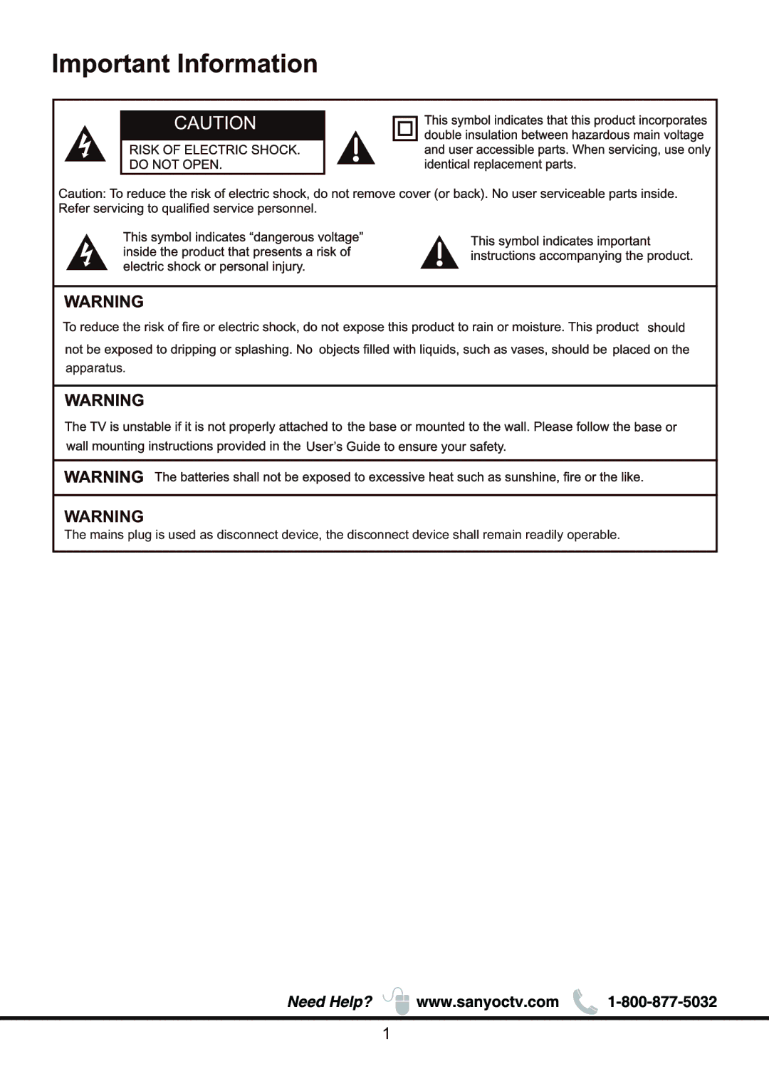 Sanyo DP58D34 manual 