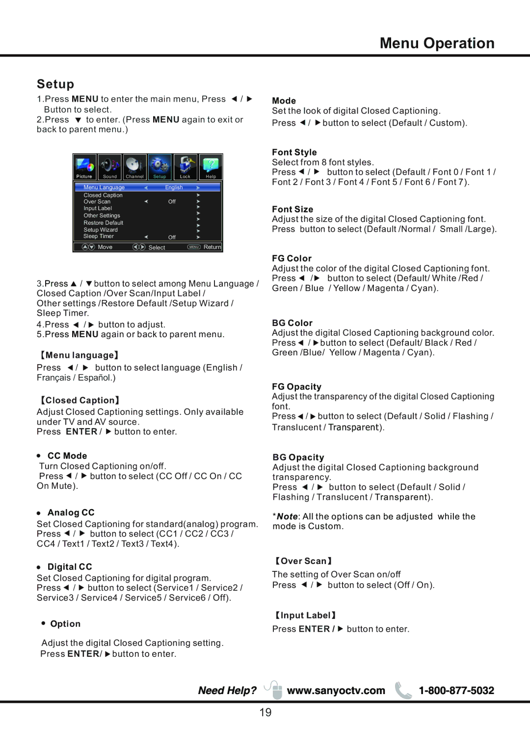 Sanyo DP58D34 manual Setup 