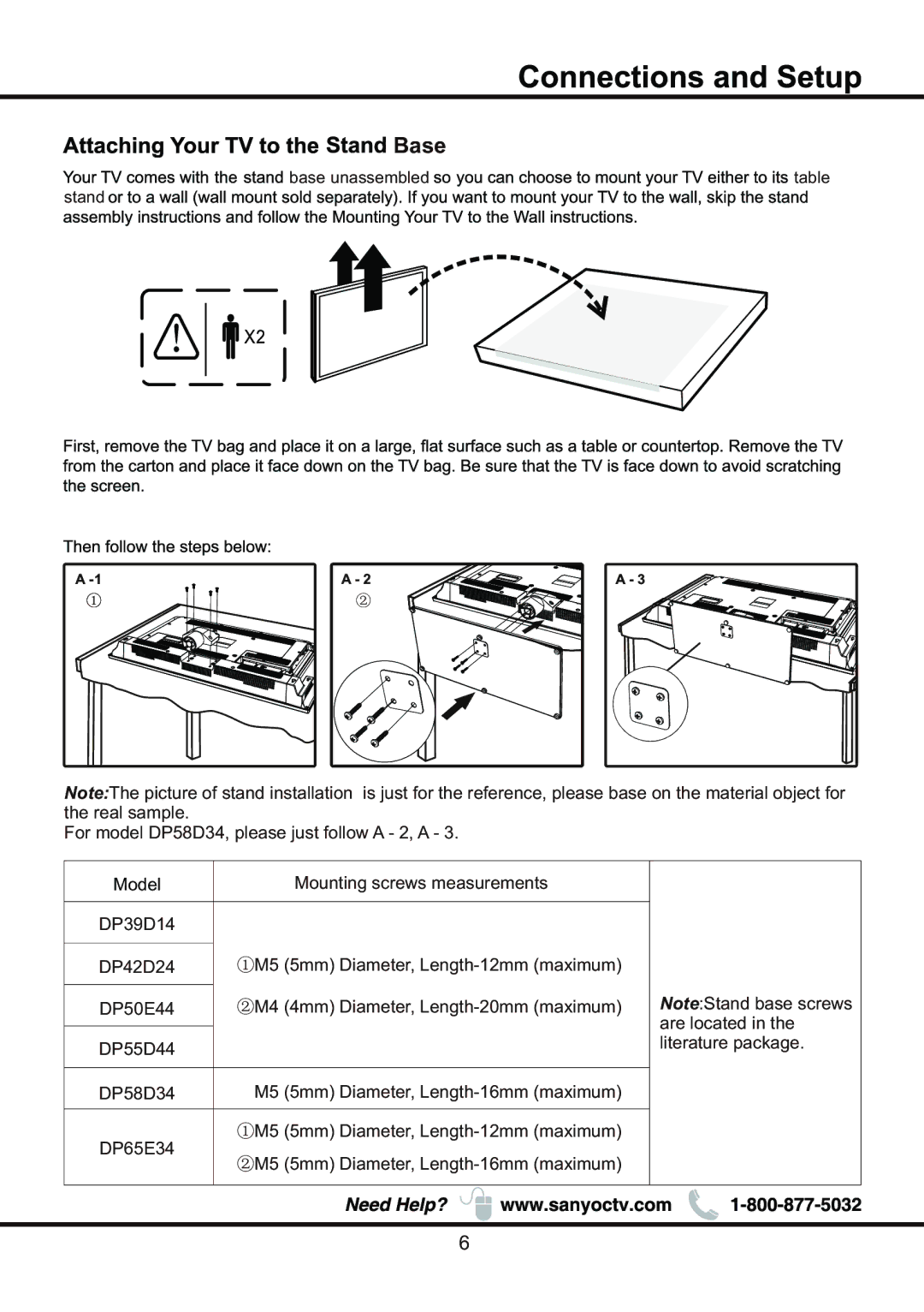 Sanyo DP58D34 manual Base 