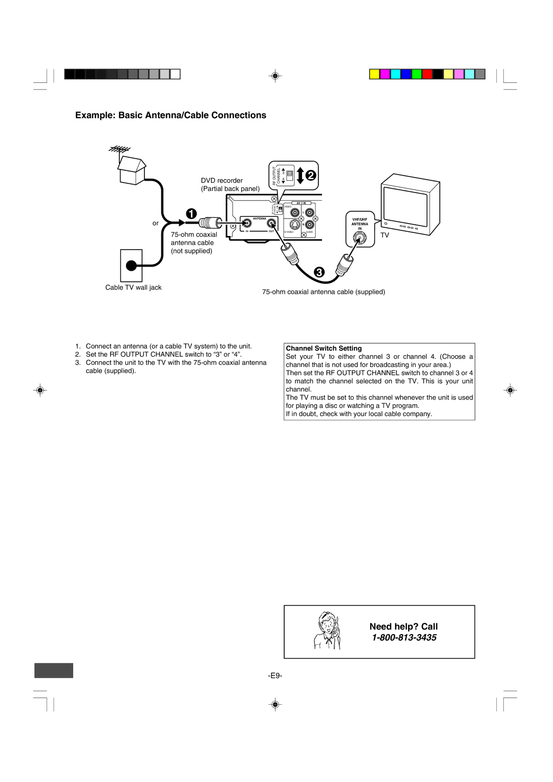 Sanyo DRW-500 instruction manual Example Basic Antenna/Cable Connections, Channel Switch Setting 