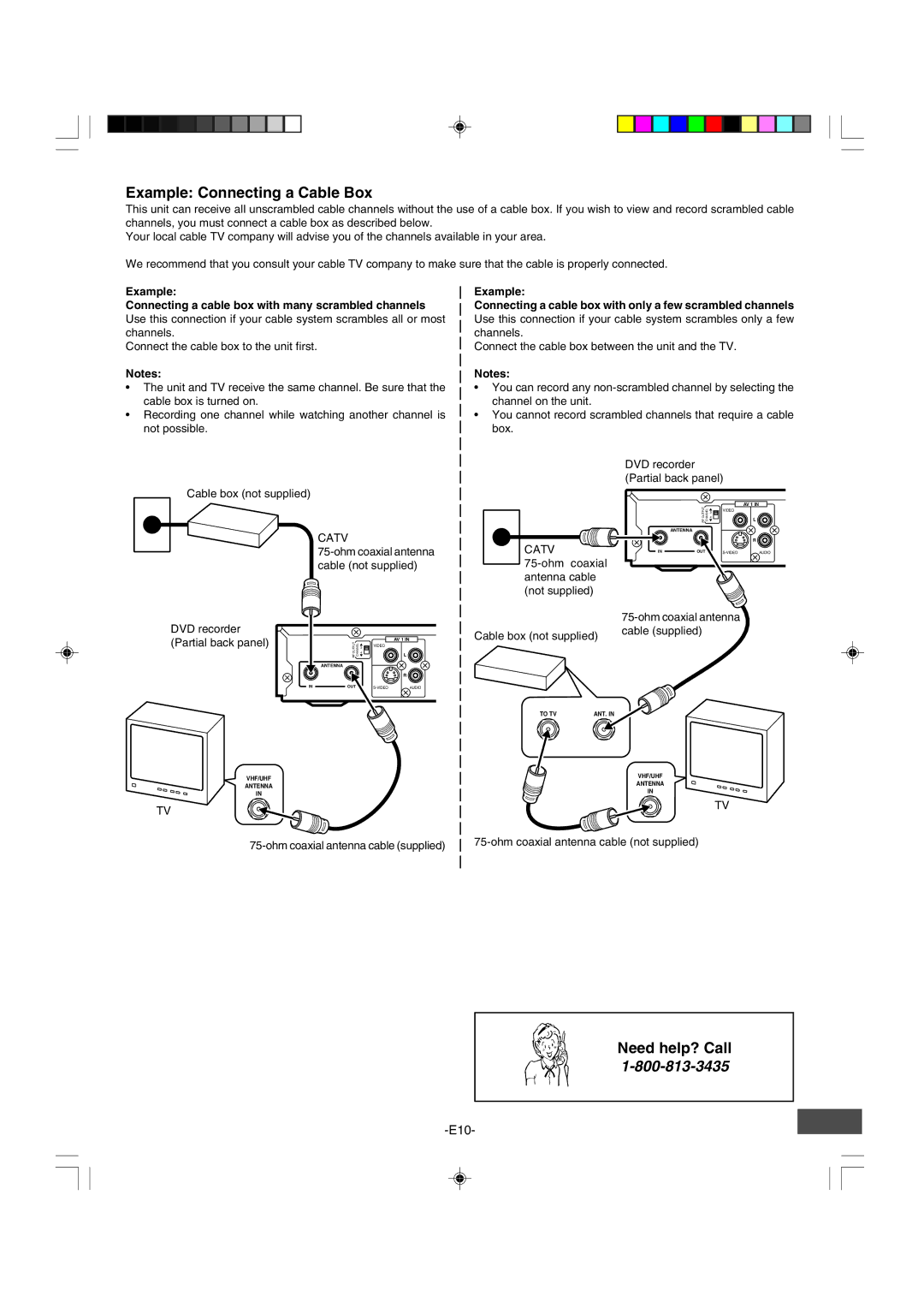 Sanyo DRW-500 instruction manual Example Connecting a Cable Box, Partial back panel 