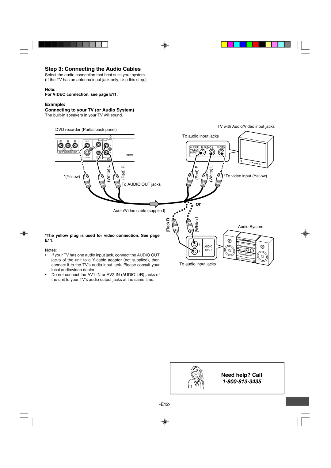 Sanyo DRW-500 instruction manual Connecting the Audio Cables, Example Connecting to your TV or Audio System 