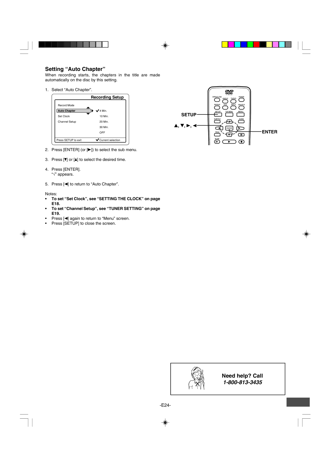 Sanyo DRW-500 instruction manual Setting Auto Chapter, Setup 