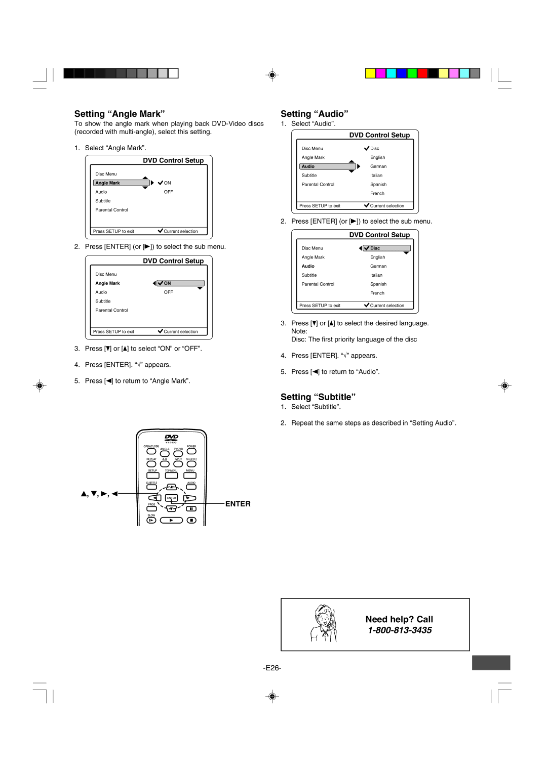 Sanyo DRW-500 instruction manual Setting Angle Mark, Setting Audio, Setting Subtitle 