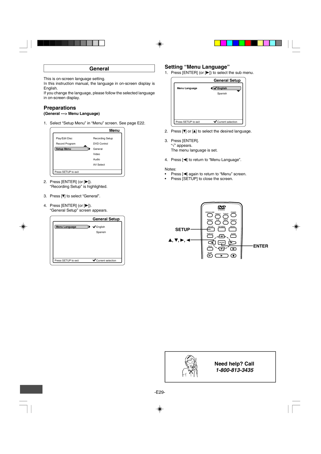 Sanyo DRW-500 instruction manual Setting Menu Language, General Setup, General --- Menu Language 