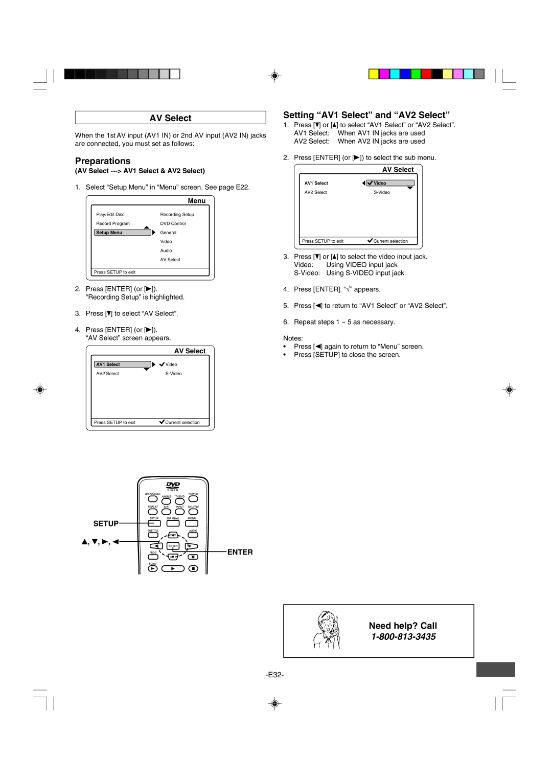 Sanyo DRW-500 instruction manual Setting AV1 Select and AV2 Select, AV Select --- AV1 Select & AV2 Select 