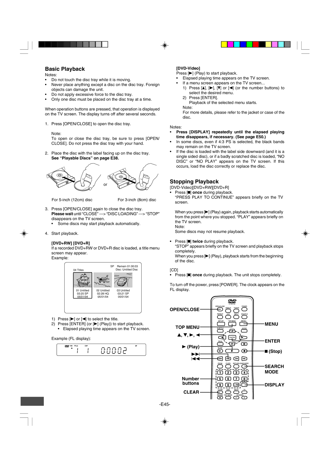 Sanyo DRW-500 instruction manual Basic Playback, Stopping Playback 