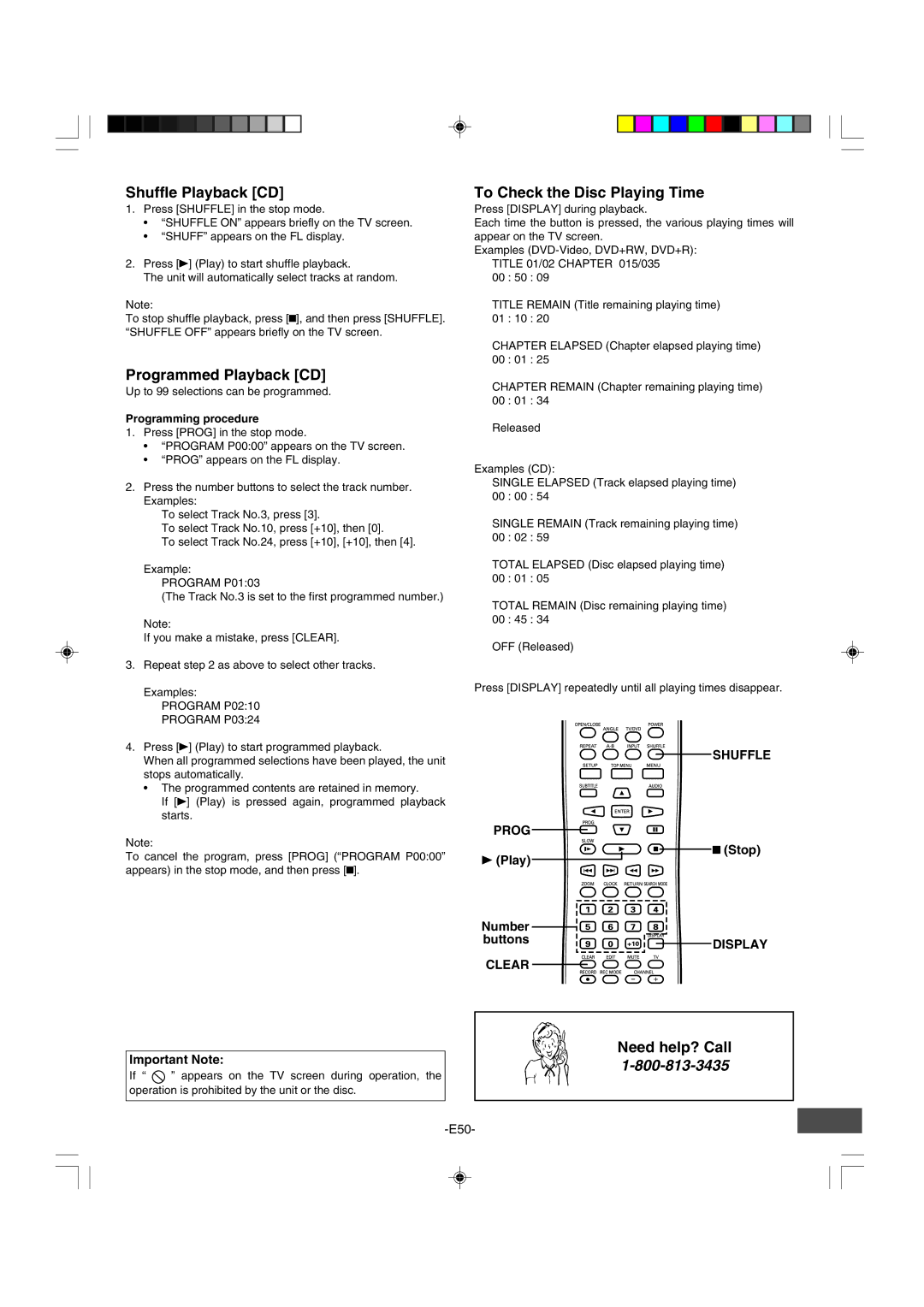 Sanyo DRW-500 instruction manual Shuffle Playback CD, Programmed Playback CD, To Check the Disc Playing Time, Shuffle Prog 