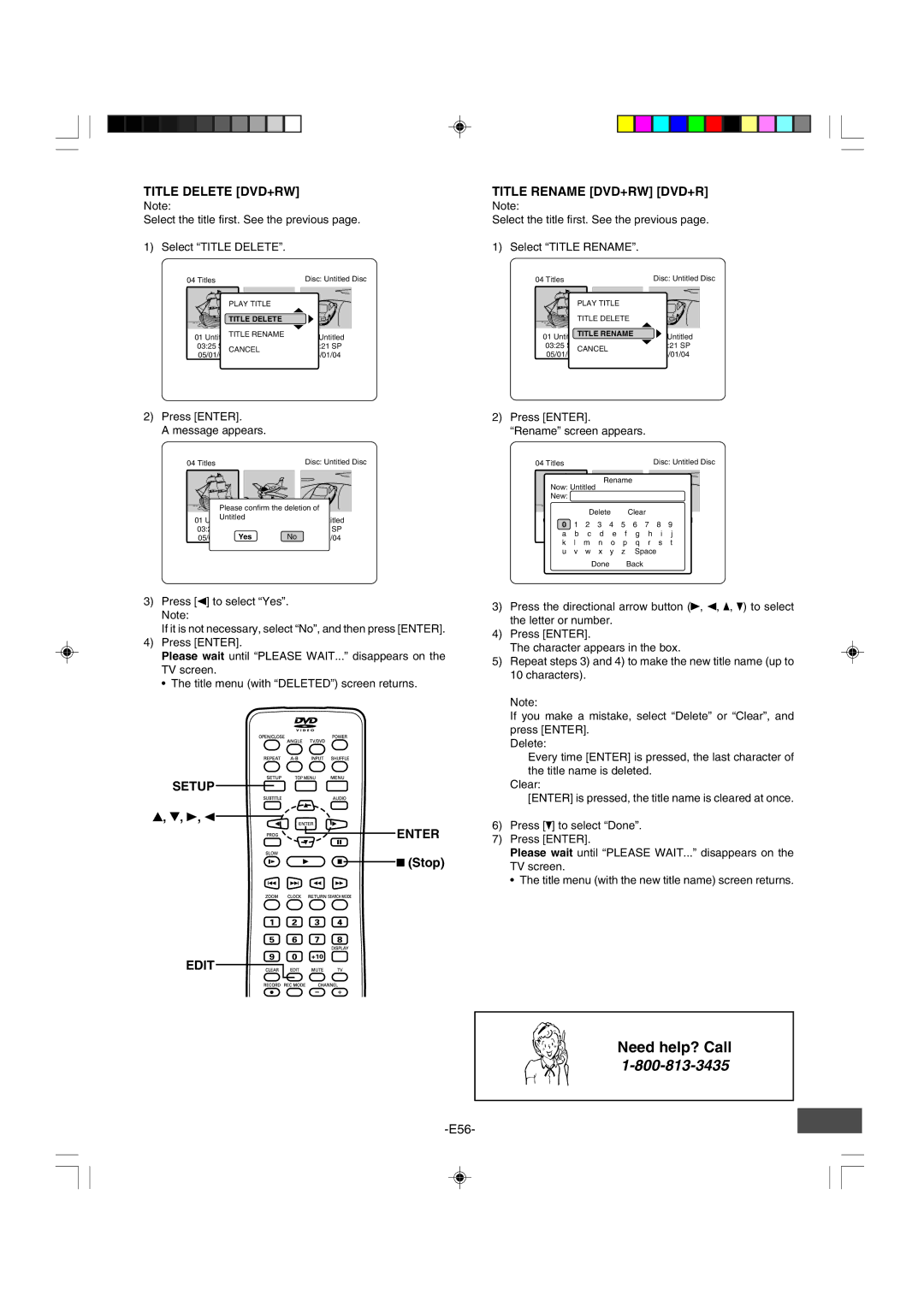 Sanyo DRW-500 instruction manual Title Delete DVD+RW, Edit Title Rename DVD+RW DVD+R 