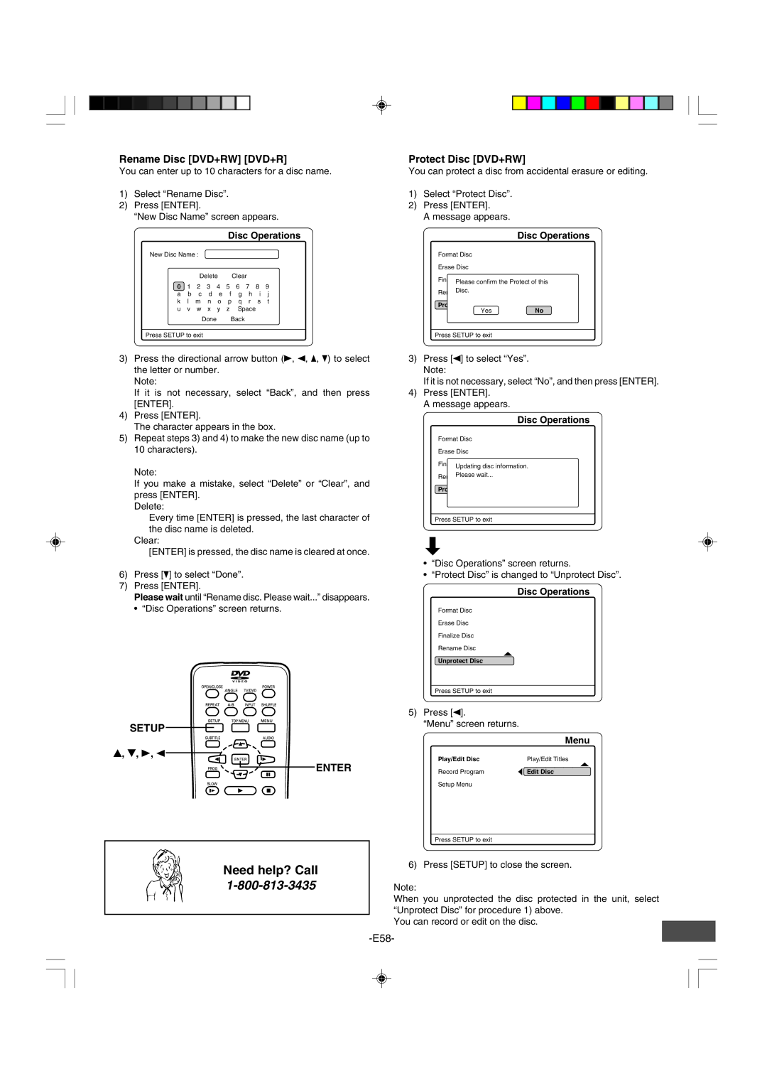 Sanyo DRW-500 instruction manual Rename Disc DVD+RW DVD+R, Protect Disc DVD+RW 