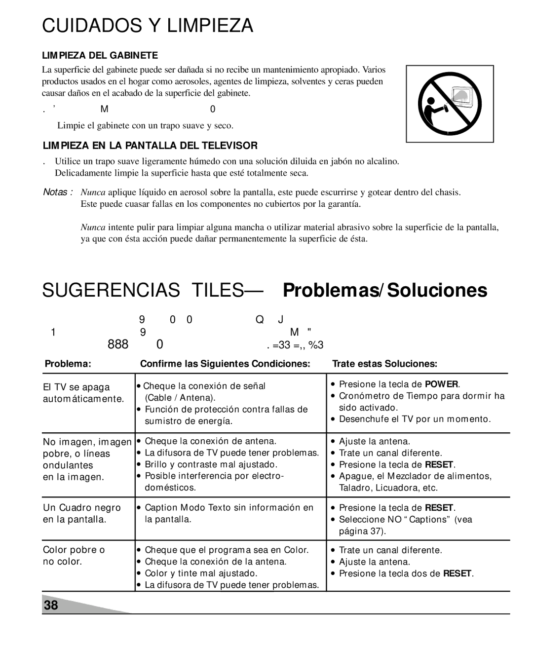 Sanyo DS27930, DS36930 Cuidados Y Limpieza, Limpieza EN LA Pantalla DEL Televisor, Limpieza DEL Gabinete, Llame sin costo 