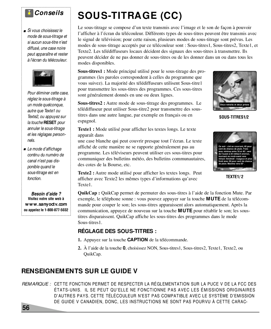 Sanyo DS27930, DS36930, DS32920 manual Sous-Titrage Cc, Modes disponibles, Sont généralement donnés en une ou deux lignes 