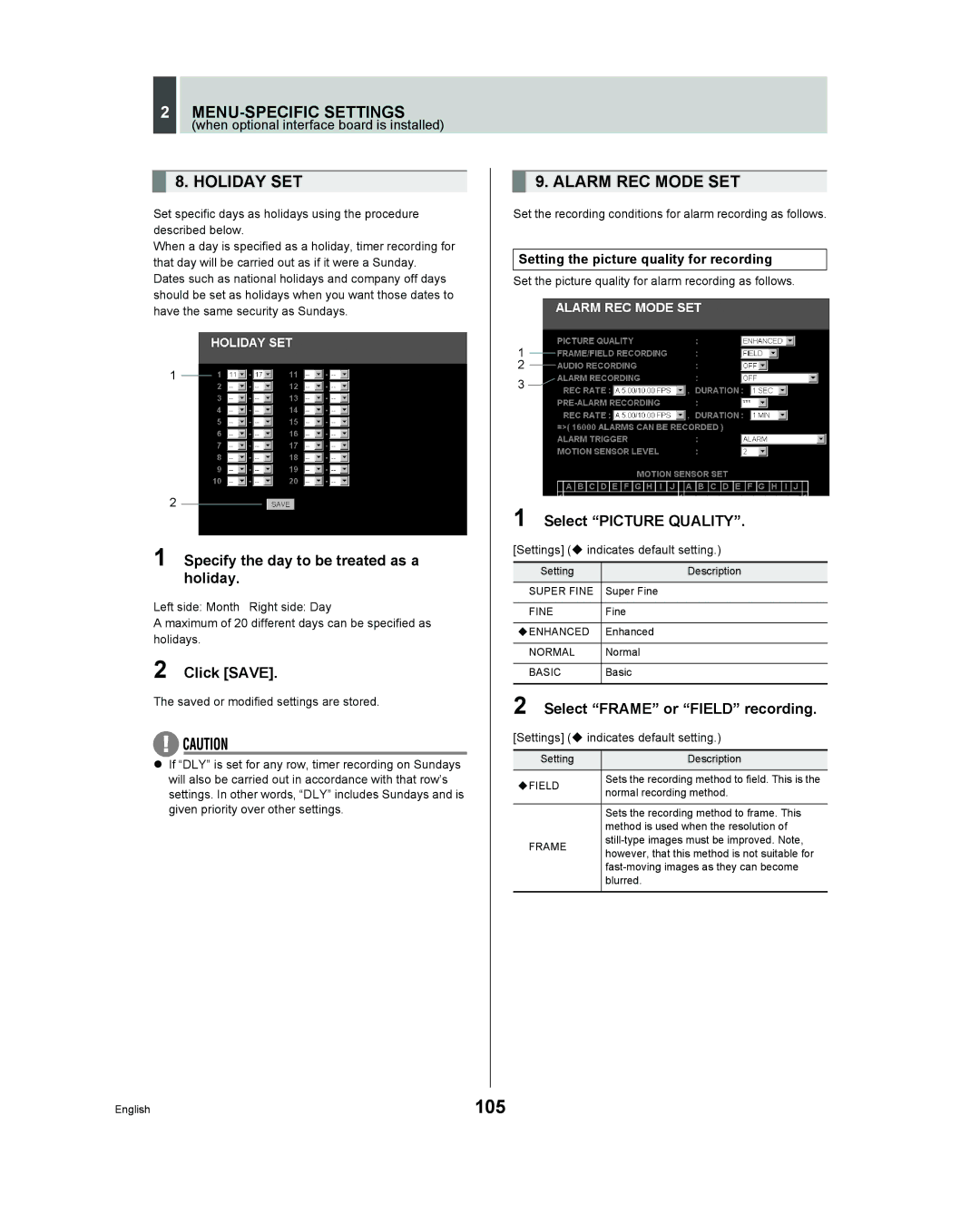 Sanyo DSR - 300 manual 105, Holiday SET, Specify the day to be treated as a holiday 