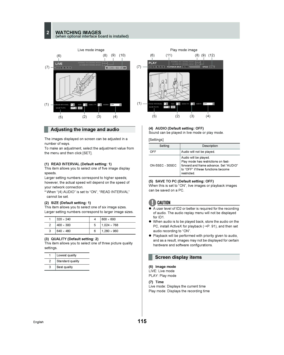 Sanyo DSR - 300 manual 115, Adjusting the image and audio, Screen display items 